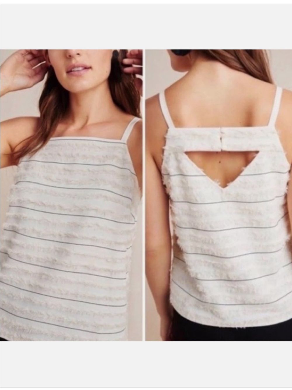 Maeve Anthropologie Quinn Ivory Cream Stripe Fringe Tank Top Dressy Size 0 (XS)